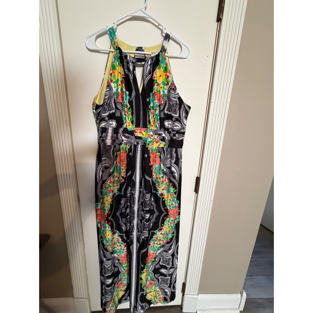 Emma & Michele‎ Womens Floral Paisley Halter Maxi Dress Black Multi Size L 20292